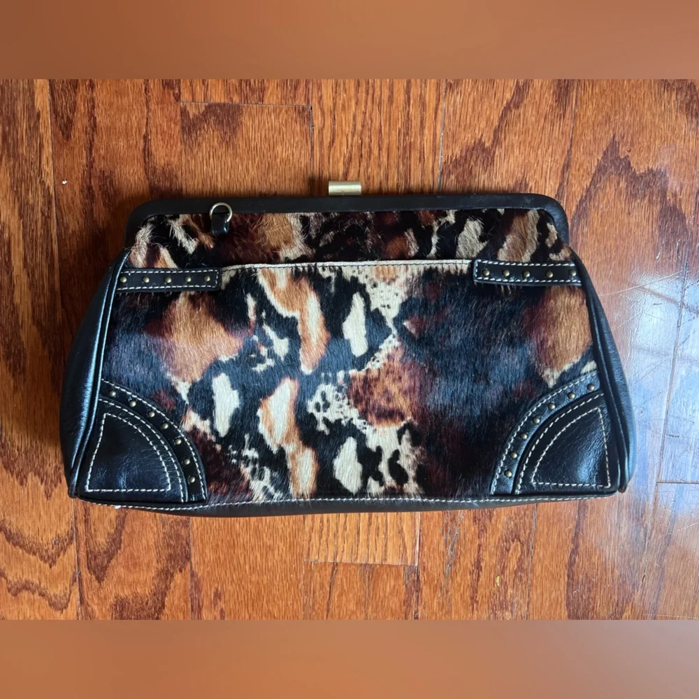 Kate Landry Leopard Print Clutch with Black Details